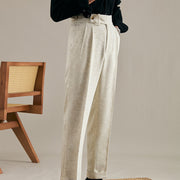 Linen Double Pleated Trousers Straight Leg For Men