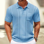 Men's Polo Shirt Summer Solid Color Short Sleeve Sunken Stripe Commuter Style Pullover Sweater