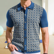 Summer Tencel Short-sleeved Sweater Lapel Jacquard Cardigan For Men