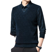 Men's Casual Wool Blend Fleece False-two-piece Long Sleeve