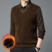 Men's Casual Wool Blend Fleece False-two-piece Long Sleeve