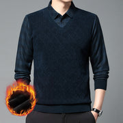 Men's Casual Wool Blend Fleece False-two-piece Long Sleeve