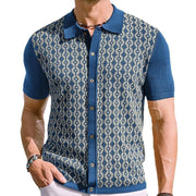 Summer Tencel Short-sleeved Sweater Lapel Jacquard Cardigan For Men