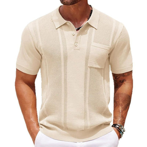 Men's Polo Shirt Summer Solid Color Short Sleeve Sunken Stripe Commuter Style Pullover Sweater