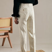 Linen Double Pleated Trousers Straight Leg For Men